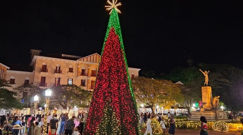 árvore de natal na praça Pedro Sanches em Poços de Caldas