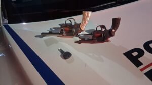 apreensão de dois revólveres durante uma perseguição policial no bairro Nova Aparecida em Poços de Caldas-MG