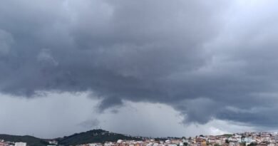 panorâmica de bairros em Poços de Caldas com nuvens carregadas