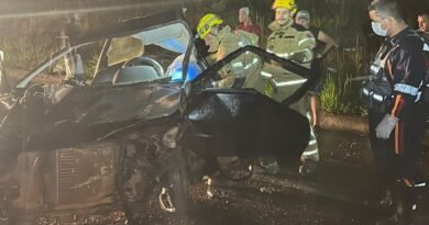 Bombeiros em atendimento a um acidente fatal na BR 265 em Ilicínea-MG