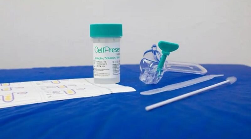 coletor e componentes para exame do câncer de colo do útero