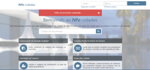 página do sistema de emissão de nota fiscal eletrônica de Poços de Caldas-MG