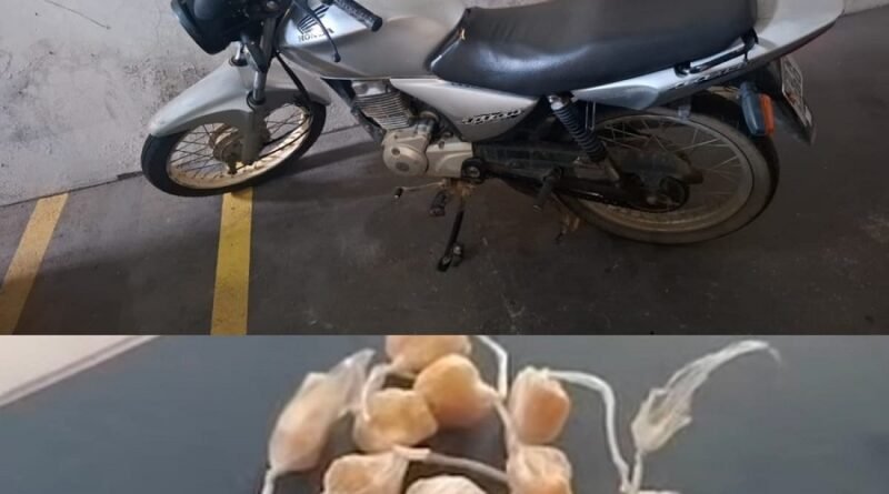 moto furtada de garagem e drogas apreendidas