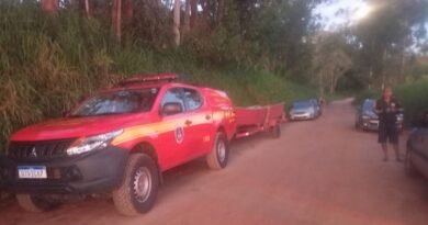 equipes do Corpo de Bombeiros em atendimento a um afogamento no Lago de Furnas em Areado-MG