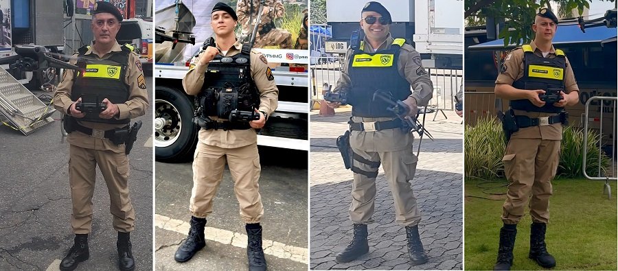 policiais militares pilotando drones durante o carnaval na capital mineira