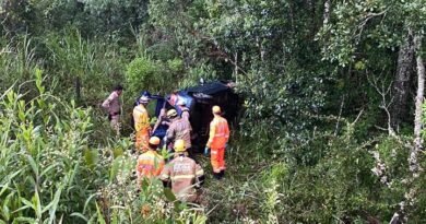 carro capotado às margens da BR 267 em Poços de Caldas