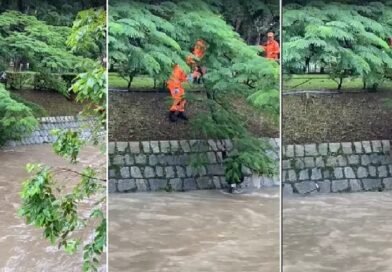Homem é resgatado por bombeiros após cair em ribeirão