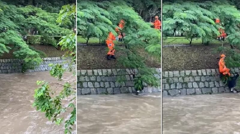 Homem é resgatado por bombeiros após cair em ribeirão