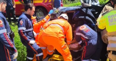 Bombeiros em atendimento a um capotamento na BR 267