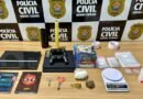 drogas e material para embalagem apreendidos pela Policia Civil