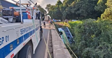 ônibus que caiu de uma ponte na MG 290 em Ouro Fino