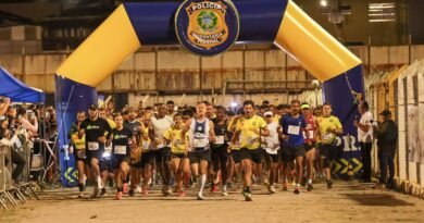 atletas durante a largada da corrida da PRF em Poços de Caldas