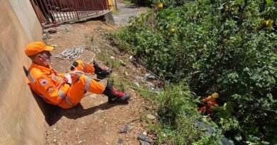 bombeiros durante resgate de pedestre que caiu em ribanceira em Poços de Caldas
