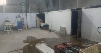 Bombeiros combatem incêndio em forno de fábrica de ração galpão de fábrica de ração em Poços de Caldas