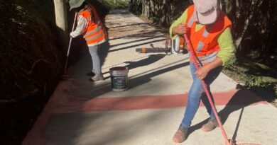 Programa Chega Junto mobiliza diversas secretarias e leva melhorias aos bairros de Poços servidoras pintando calçada