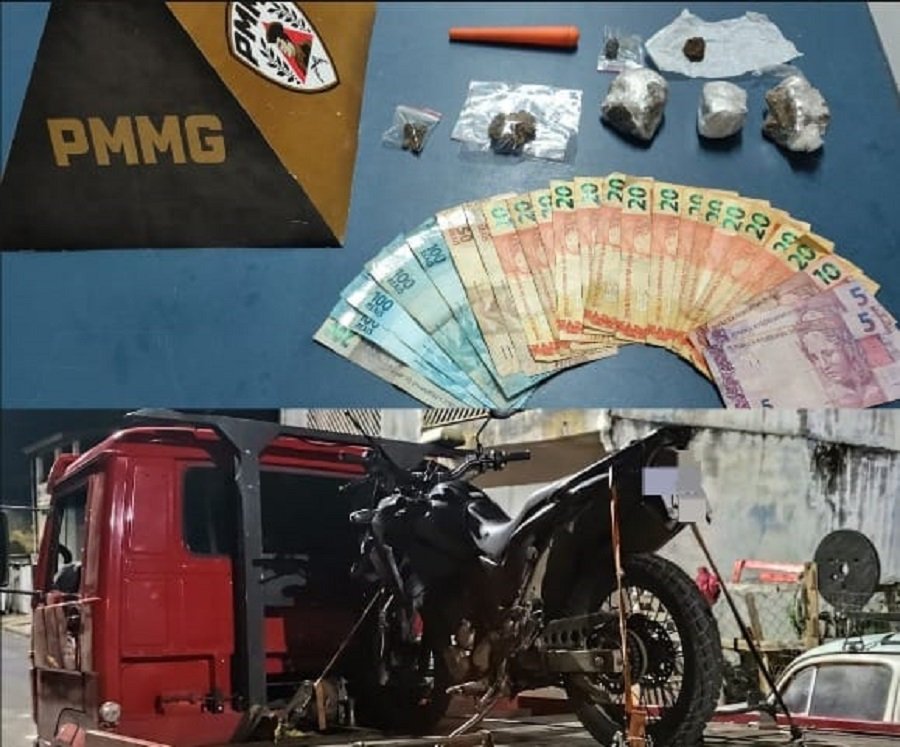 moto e drogas apreendidas pela pm