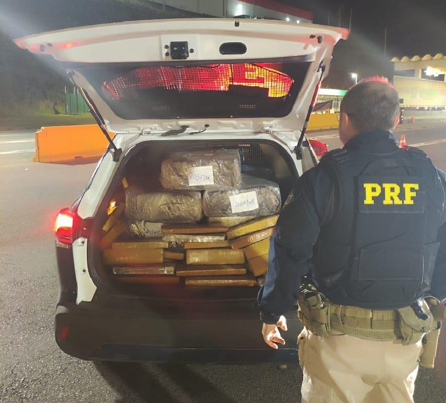 policial rodoviário durante apreensão de 239 quilos de maconha na Fernão Dias