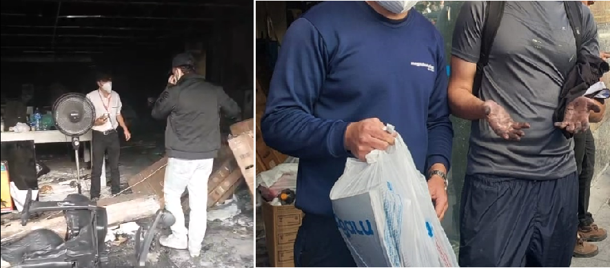 funcionários do magazine luiza dentro da loja incendiada
