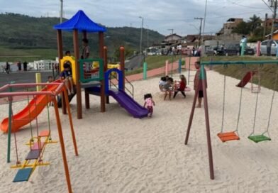 Mundo da Criança leva diversão gratuita ao Mirante da Zona Sul durante o Festival de Inverno crianças brincando no parquinho infantil