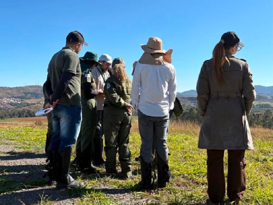 técnicos da FEAM e da Secretaria municipal de meio ambiente durante visita técnica a área de mineração de terras raras