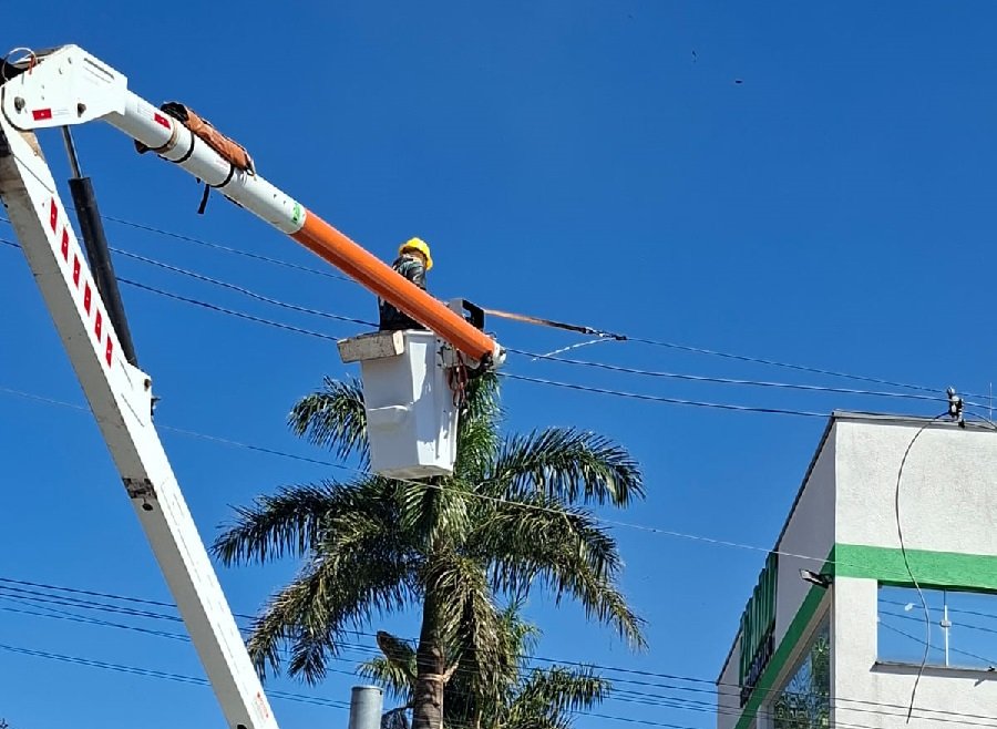 técnico da dmed retirando retos de pipa da rede elétrica
