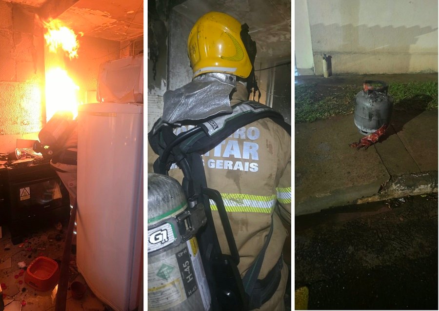 bombeiro combatendo incêndio em cozinha
