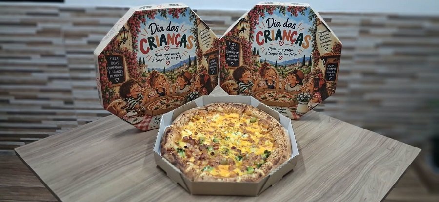 pizza e embalagem temática mês das crianças